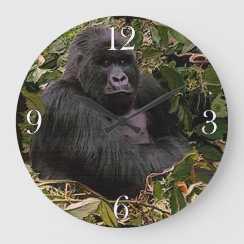 Endangered Mountain Gorilla  Rainforest Large Clock