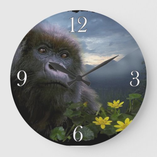 Endangered Mountain Gorilla  Volcanic Rainforest Large Clock