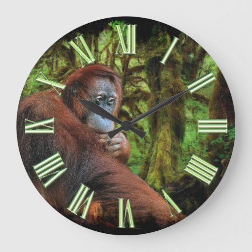 Endangered Orangutan  Rainforest Primate Image Large Clock