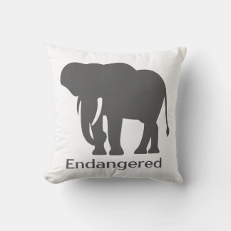 Endangered Save Our Elephants Gray Silhouette Throw Pillow