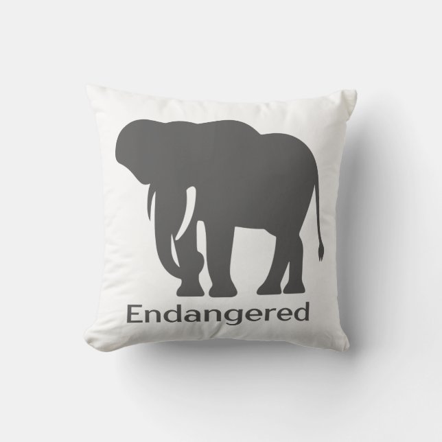 Endangered Save Our Elephants Gray Silhouette Throw Pillow (Front)
