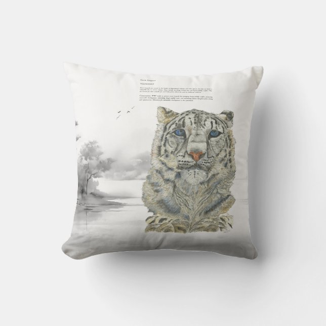 Endangered Snow Leopard Hand painted print Cushion (Front)