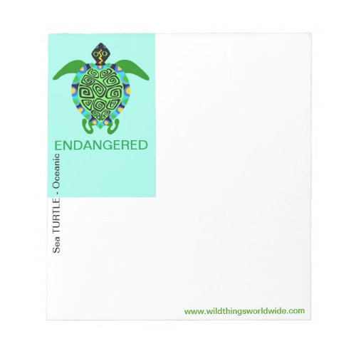 Endangered species _ Green Sea TURTLE  _ Aqua  Notepad