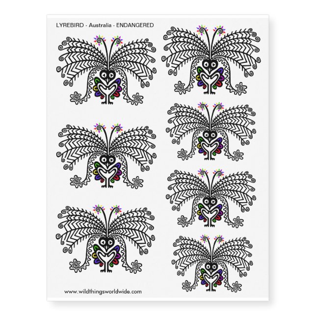 Endangered species -  LYREBIRD - Wildlife -Nature Temporary Tattoos (Front)