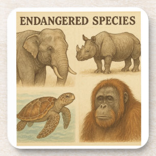 Endangered Species Vintage Illustration Beverage Coaster