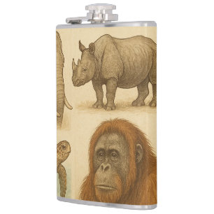 Endangered Species Vintage Illustration  Flask