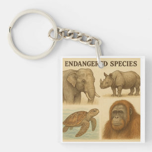 Endangered Species Vintage Illustration Keychain