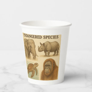 Endangered Species Vintage Illustration Paper Cups