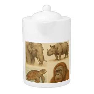 Endangered Species Vintage Illustration Teapot