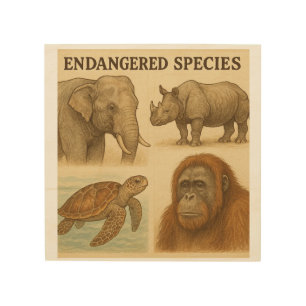 Endangered Species Vintage Illustration Wood Wall Art