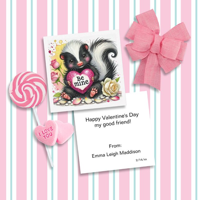 Endearing Be Mine Skunk Classroom Valentine Note Card (Creator Uploaded)