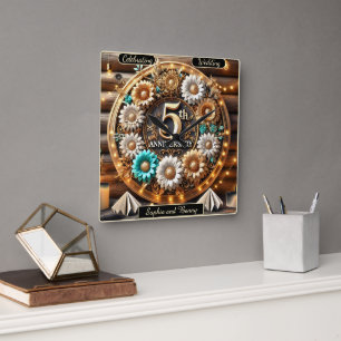 Endless Blooms: Fifth Anniversary Tribute Square Wall Clock