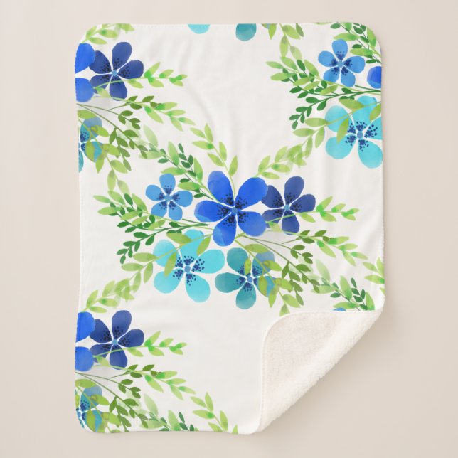 Endless Blue Forget Me Not Flowers Sherpa Blanket (Front)