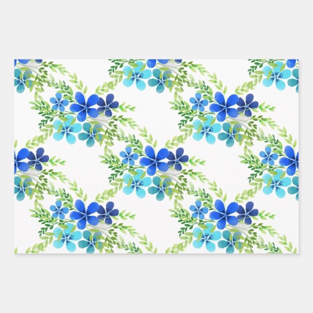 Endless Blue Forget Me Not Flowers Wrapping Paper Sheets (Front)