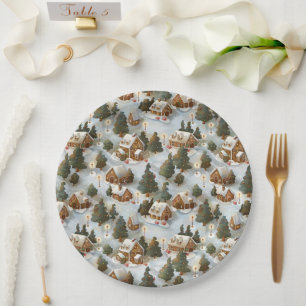 Endless Christmas Gingerbread Village Paper Plates