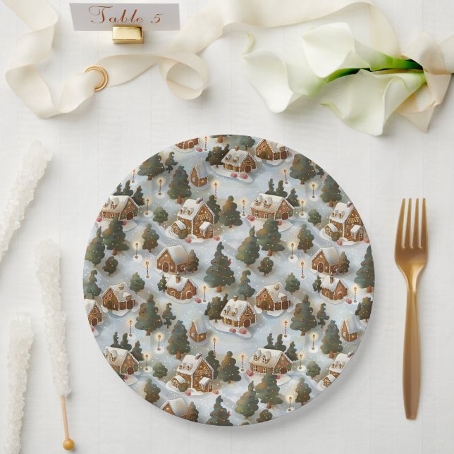 Endless Christmas Gingerbread Village Paper Plates (Wedding)