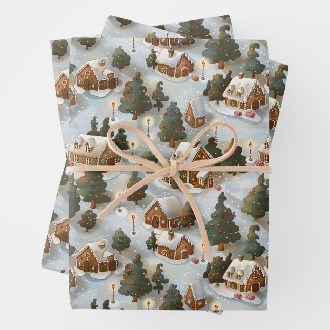 Endless Christmas Gingerbread Village Wrapping Paper Sheets (In situ)