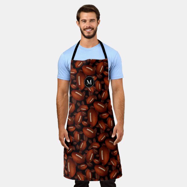 Endless footballs pattern fall sports monogrammed apron (Worn)