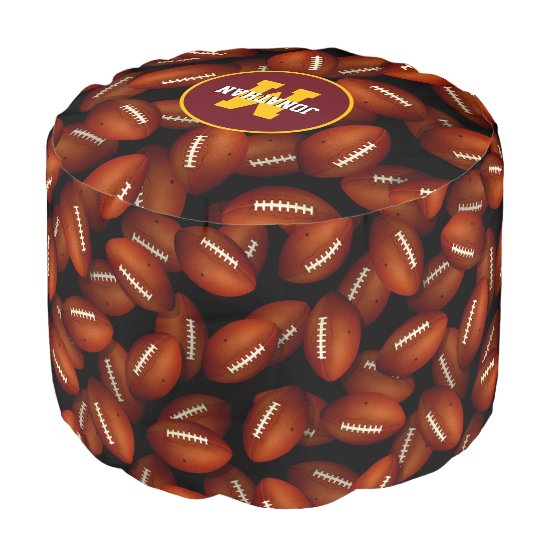 Endless footballs pattern fall sports monogrammed pouf
