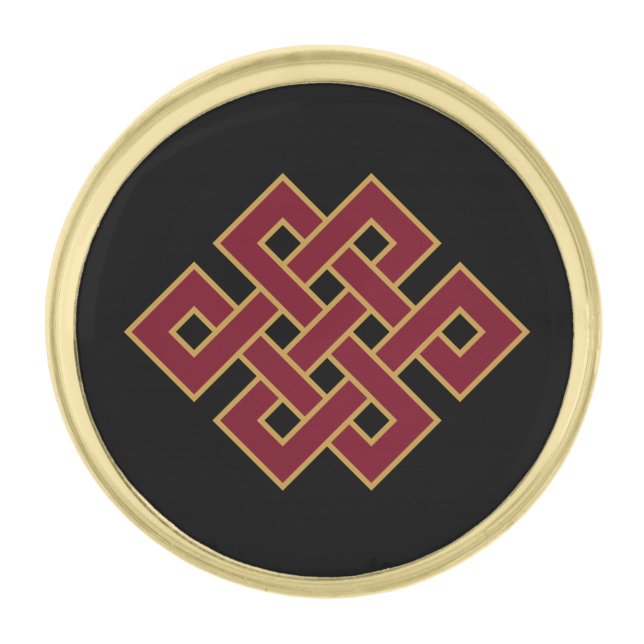 Endless Knot Auspicious Buddhist Symbol Gold Finish Lapel Pin (Front)