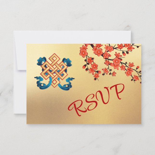 Endless Knot Cream Tibetan Wedding RSVP Card (Back)