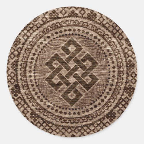 Endless Knot Decorative on Wooden Surface Classic Round Sticker