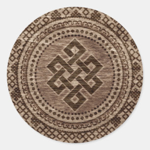 Endless Knot Decorative on Wooden Surface Classic Round Sticker