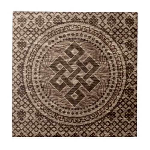 Endless Knot Decorative on Wooden Surface Tile