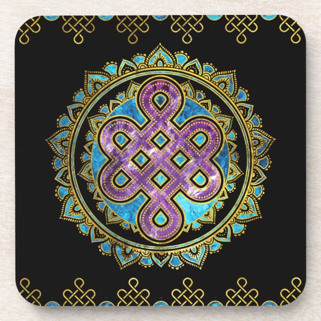 Endless Knot in Mandala Lotus shape Drink Coaster (Front)