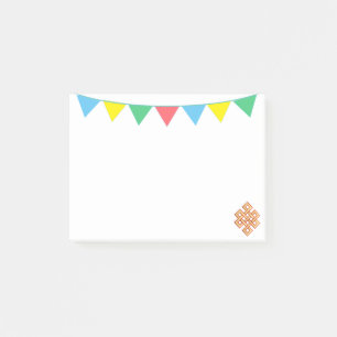Endless knot & multicolored flags post-it notes