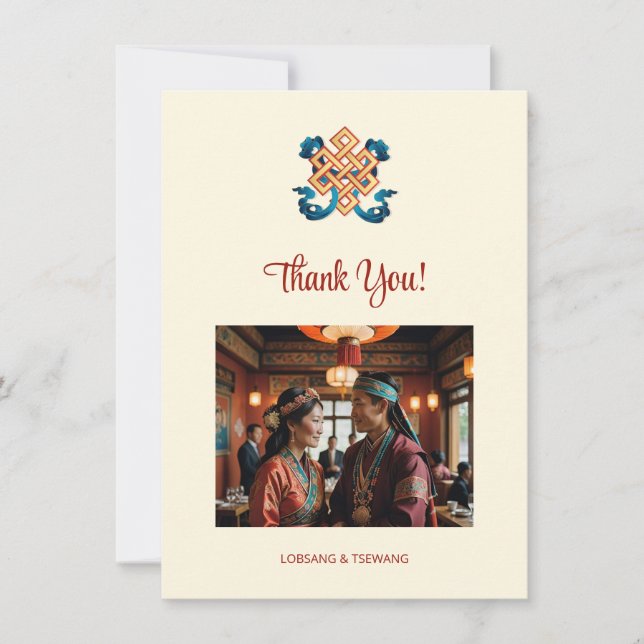 Endless Knot Tibetan Wedding  Thank You Card (Front)