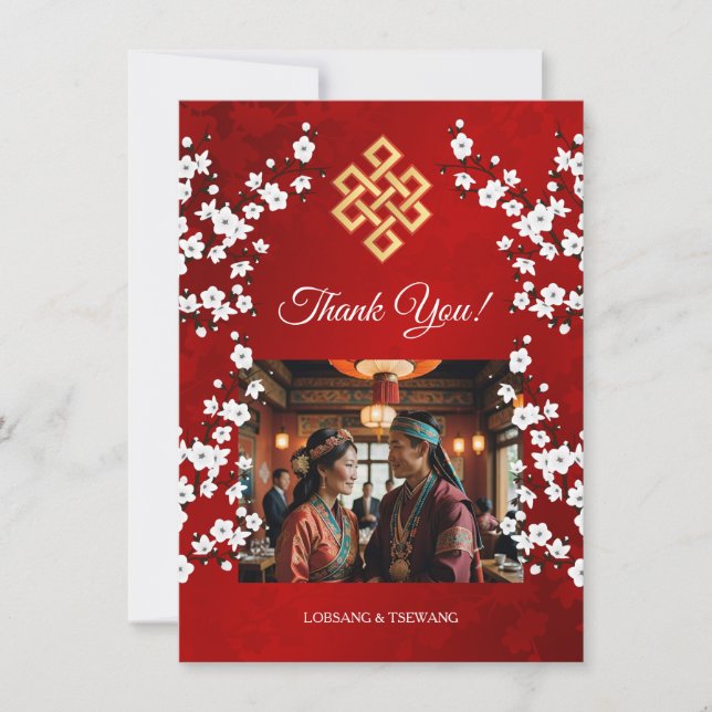 Endless Knot Tibetan Wedding  Thank You Card (Front)