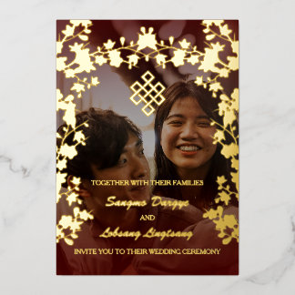 Endless Knot Wedding Photo Gold Foil Invitation
