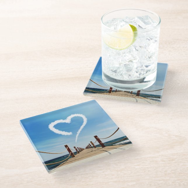 Endless Path Heart-Shaped Cloud Glass Coaster (Angled)