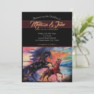 Endless Sky Romantic Watercolor Horses  Invitation