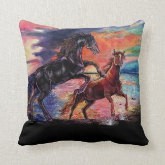 Endless Sky Watercolor Horses  Throw Pillow