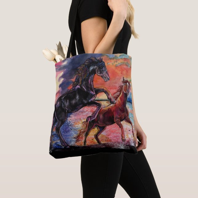 Endless Sky Watercolor Horses Tote Bag (Close Up)