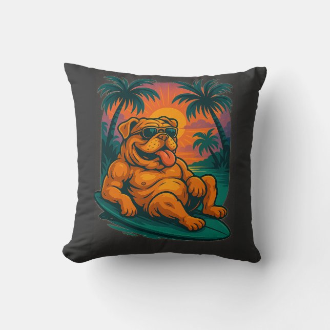 Endless Summer Bulldog - Retro Surf Throw Pillow (Front)