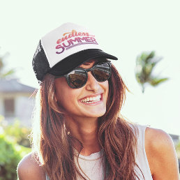 Endless Summer Pink Sunset Vintage Typography Trucker Hat