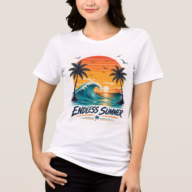 Endless Summer | Retro Tropical Sunset Beach Tri-Blend Shirt (Front)