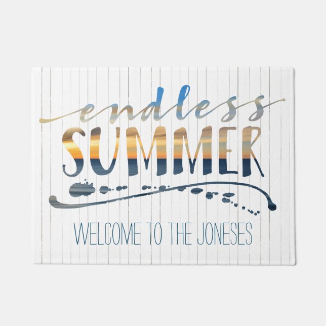 Endless Summer Tropical Vacation Sunset Typography Doormat (Front)