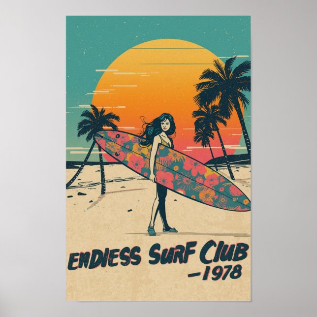 Endless Surf Club 1978 – Retro 70s Surf Girl Pop A Poster (Front)