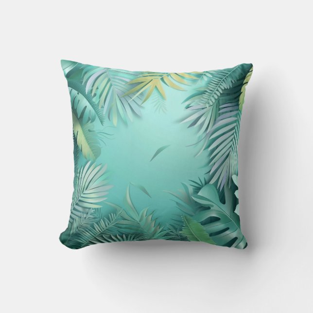 Endless Tropical Leaf Pattern Throw Pillow (Front)