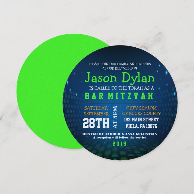ENDLESS VIDEO GAMING Bar Mitzvah Round Invitation (Front/Back)