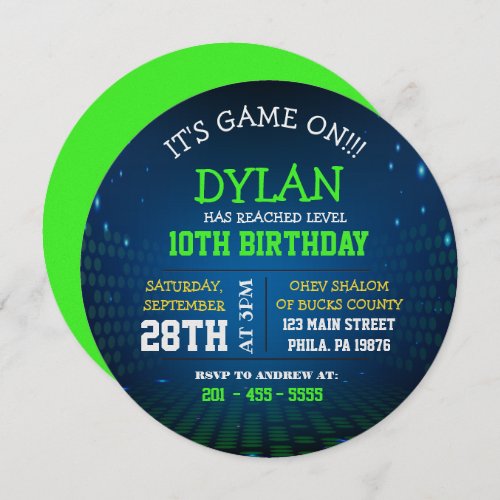 ENDLESS VIDEO GAMING Birthday Party Round Invitation