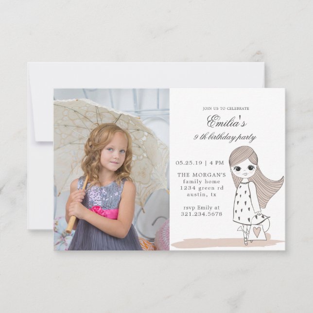 Endlessly Girly | Photo Birthday Party Card (Front)