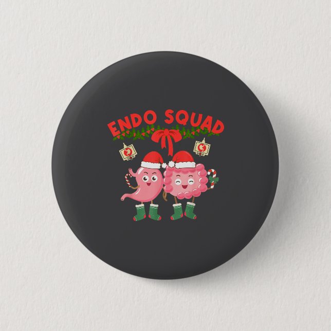 Endo Squad Nurse Stomach Santa Hat Endoscopy Tech  Button (Front)