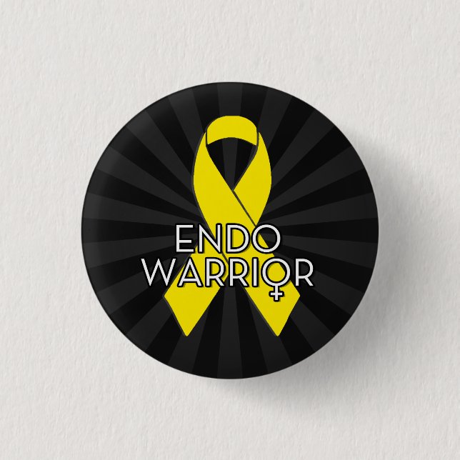 Endo Warrior Endometriosis Awareness Yellow Ribbon Pinback Button (Front)