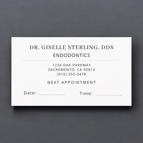 Endodontics Dentistry Dentist Appointment Card