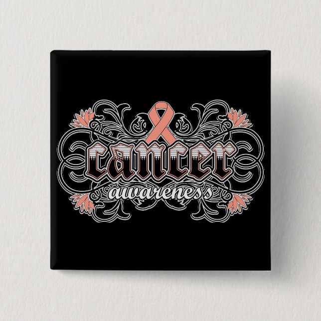 Endometrial Cancer Awareness Floral Ornamental Button (Front)